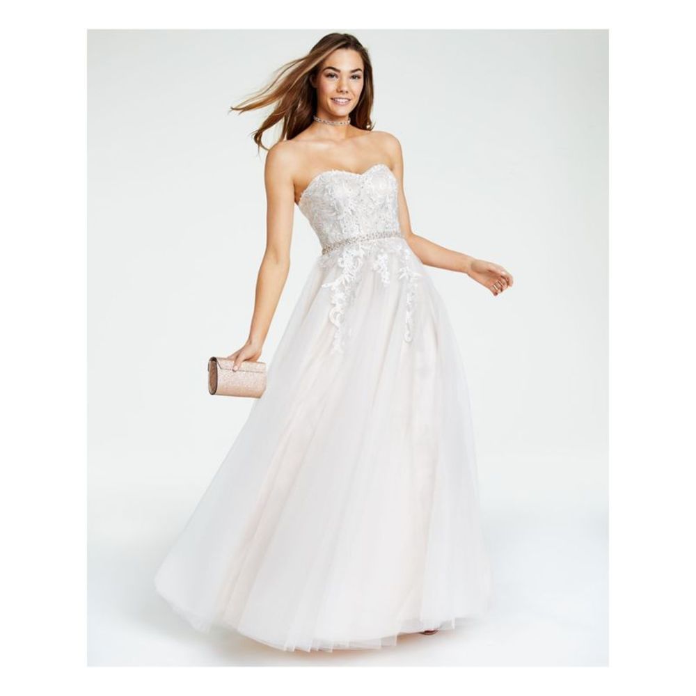 SAY YES TO THE DRESS Womens Beige Belted Crinoline Lining Sleeveless Dress 0